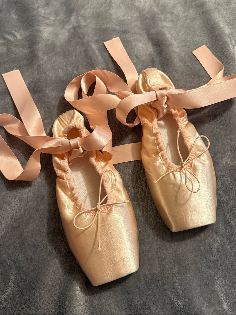 Girls Pink Satin Pointe Ballet Shoes with Ribbons size 38